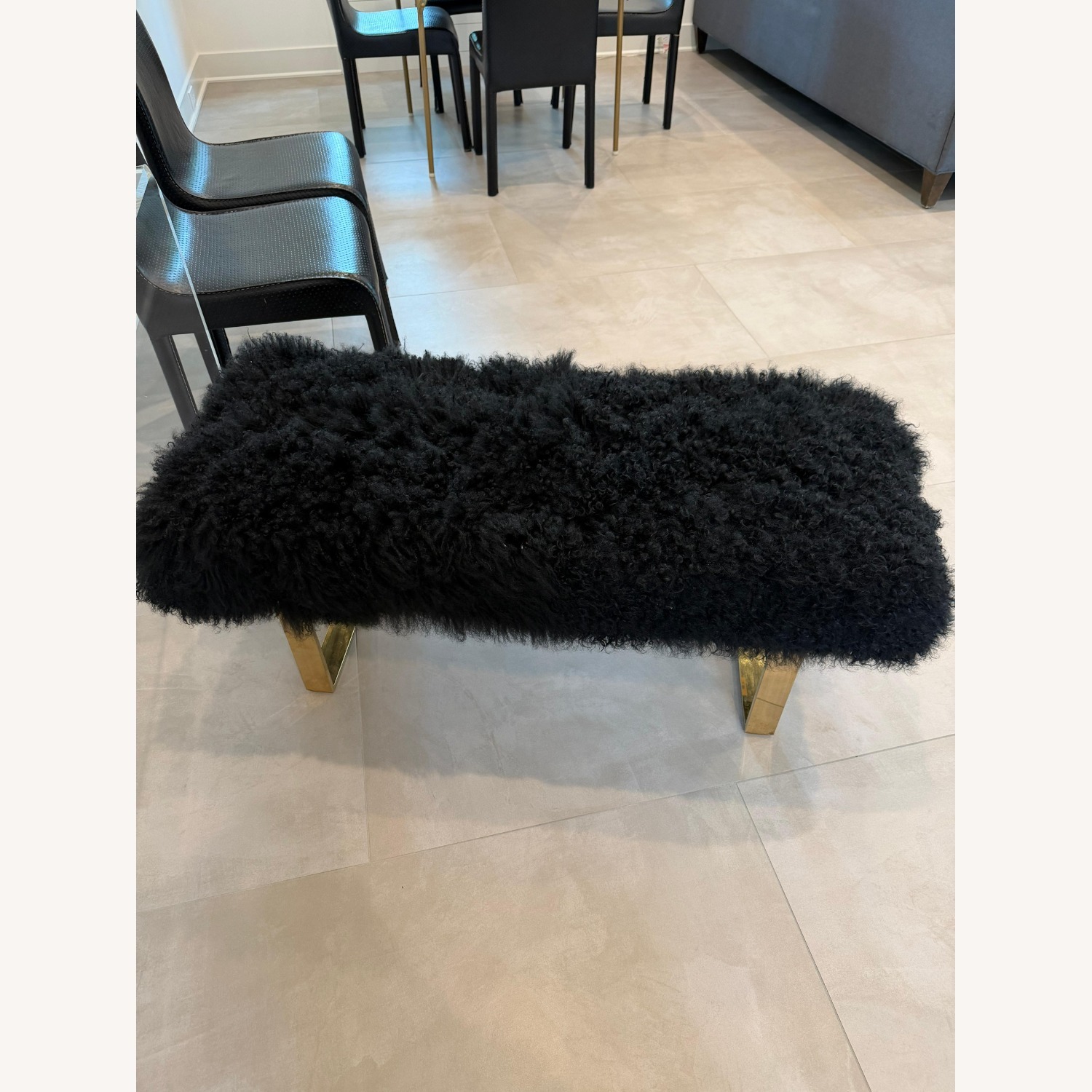 TOV Furniture Sherpa Black Sheepskin Bench - image-2