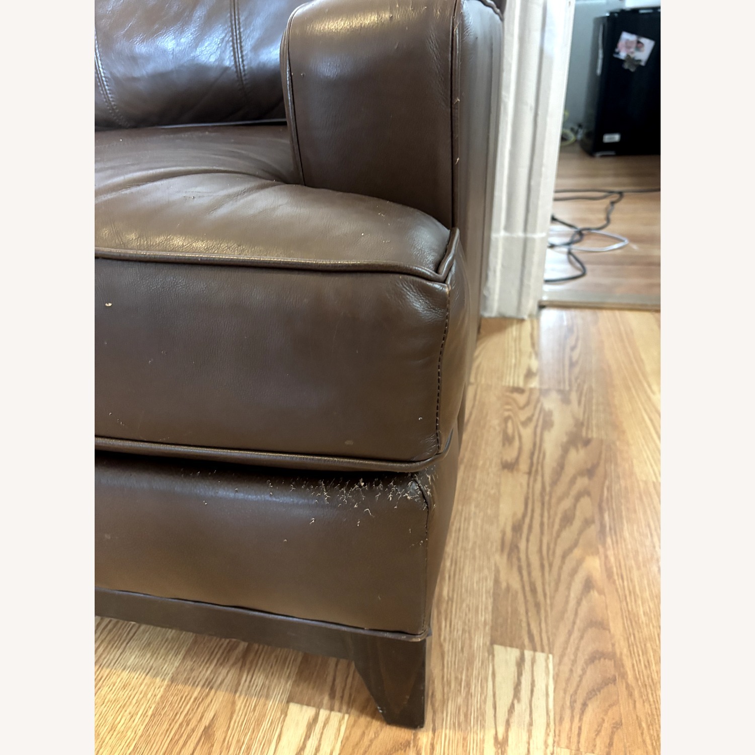 Ethan Allen Dark Brown Leather 3+ Seater Sofa - image-2