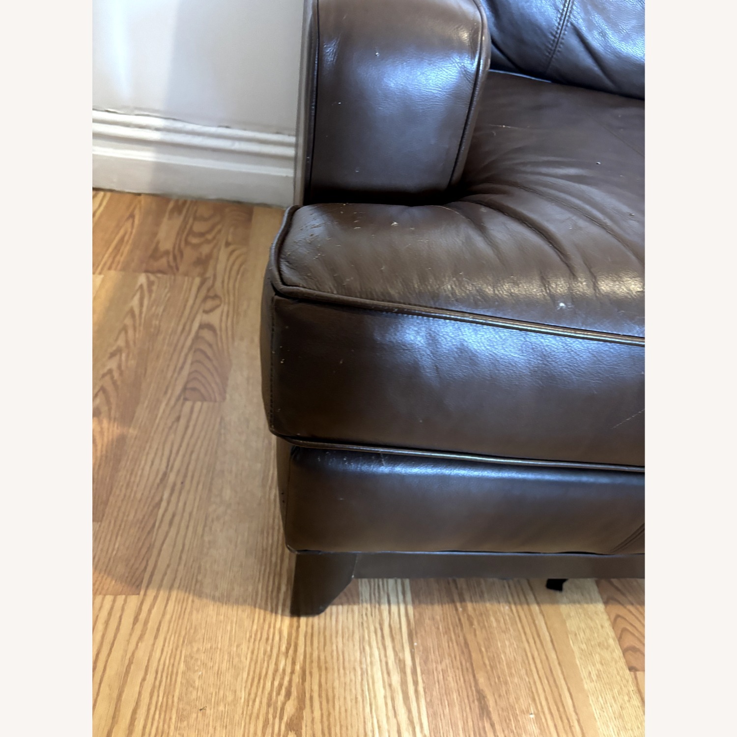 Ethan Allen Dark Brown Leather 3+ Seater Sofa - image-3