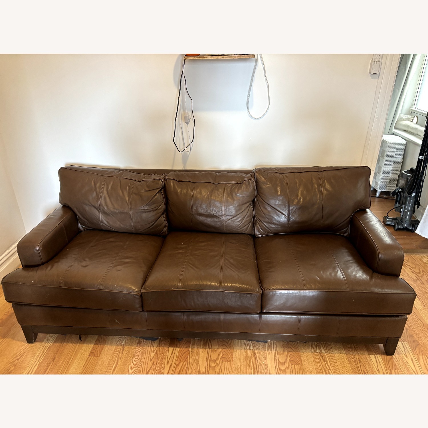 Ethan Allen Dark Brown Leather 3+ Seater Sofa - image-1