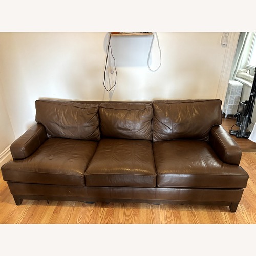 Used Ethan Allen Dark Brown Leather 3+ Seater Sofa for sale on AptDeco