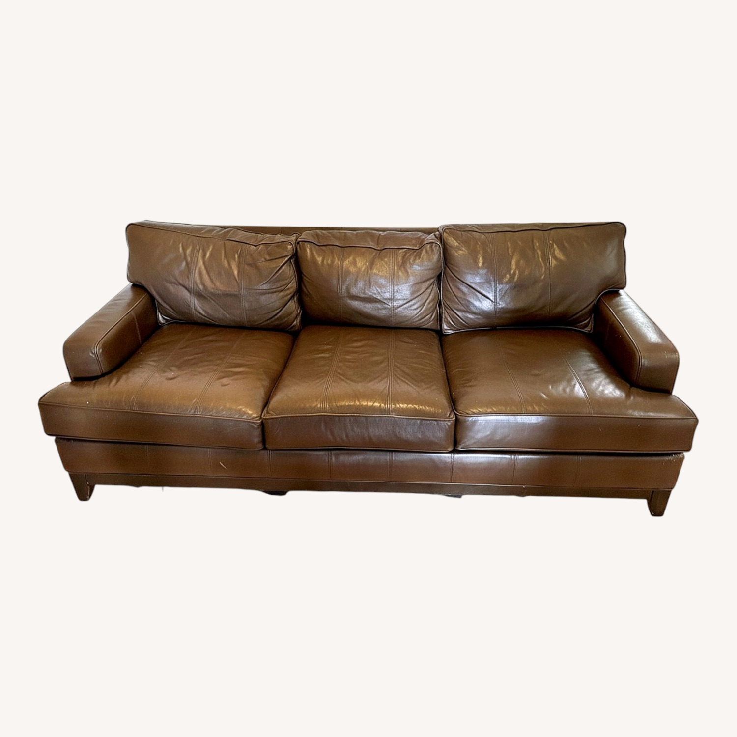 Ethan Allen Dark Brown Leather 3+ Seater Sofa - image-0