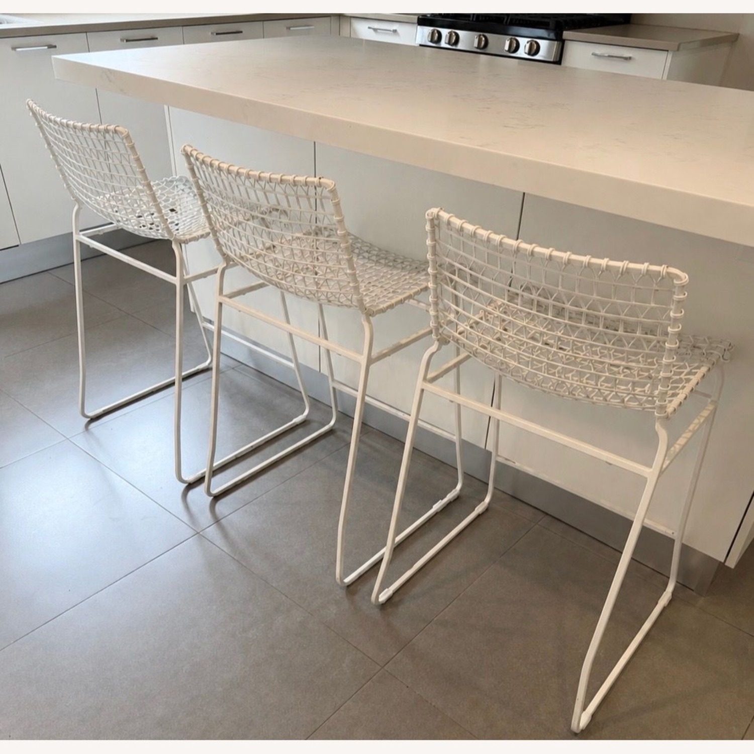 3 Crate & Barrel Tig White Metal Counter Stool - image-1