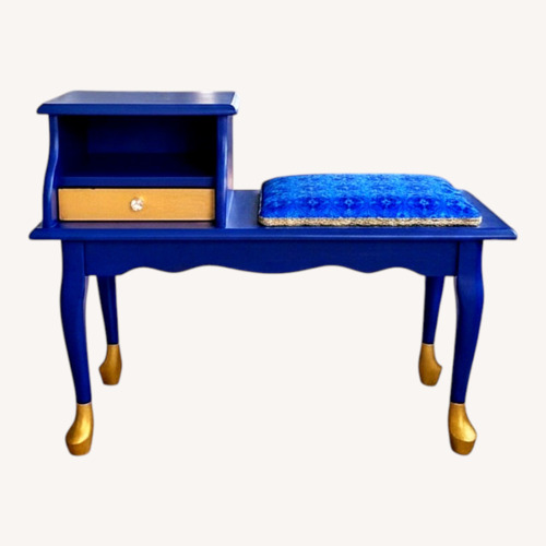 Used Vintage Blue Gossip Bench / Accent Table for sale on AptDeco