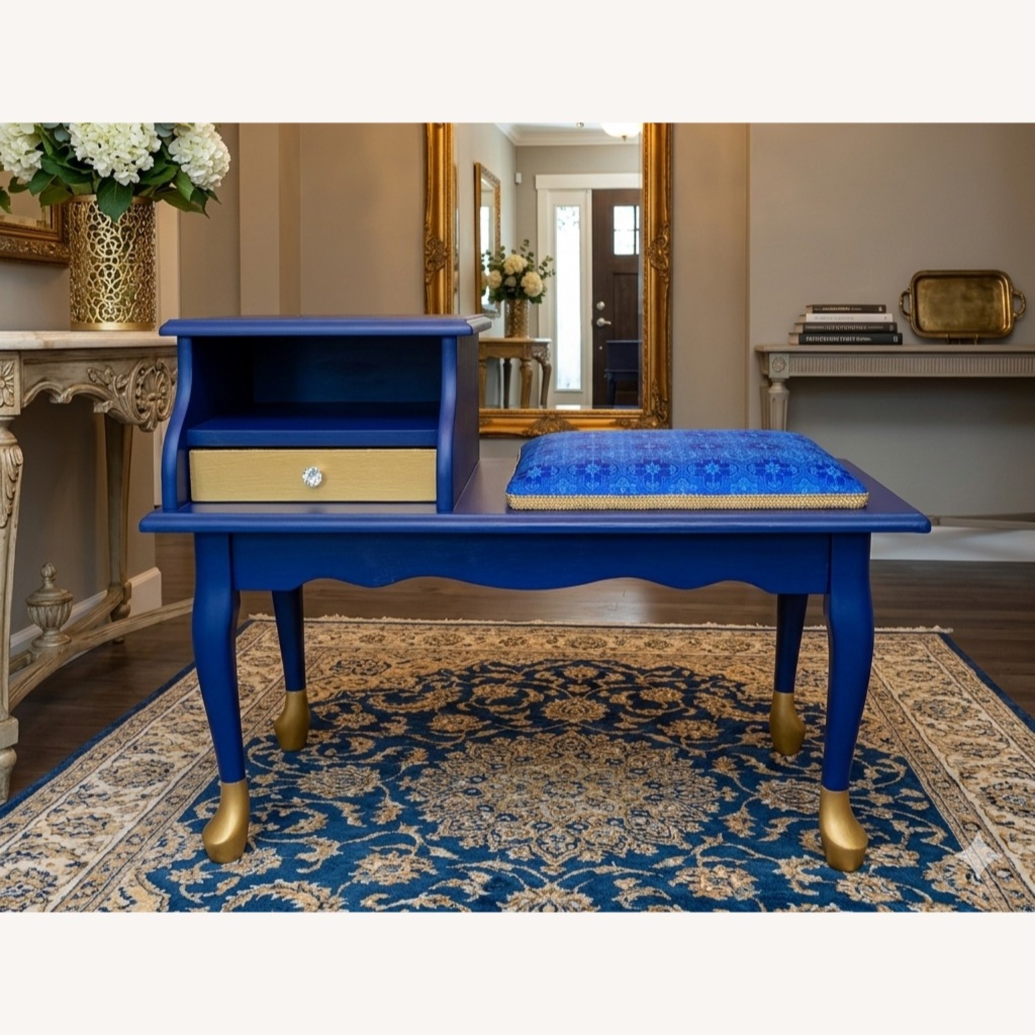 Vintage Blue Gossip Bench / Accent Table - image-12