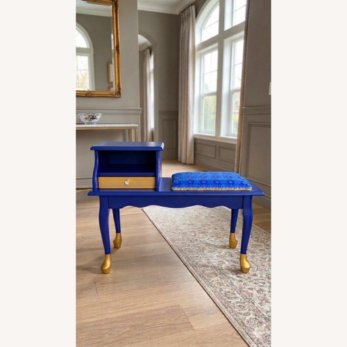 Used Vintage Blue Gossip Bench / Accent Table for sale on AptDeco
