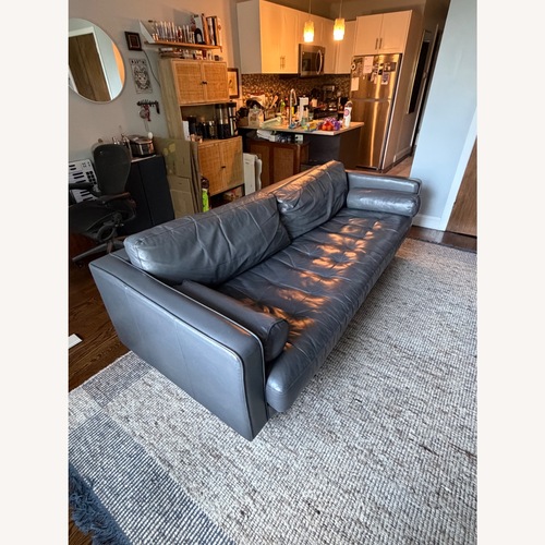 Used Article Sven Blue Leather 3+ Seater Sofa for sale on AptDeco