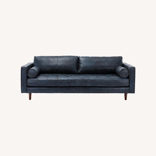 Used Article Sven Blue Leather 3+ Seater Sofa for sale on AptDeco