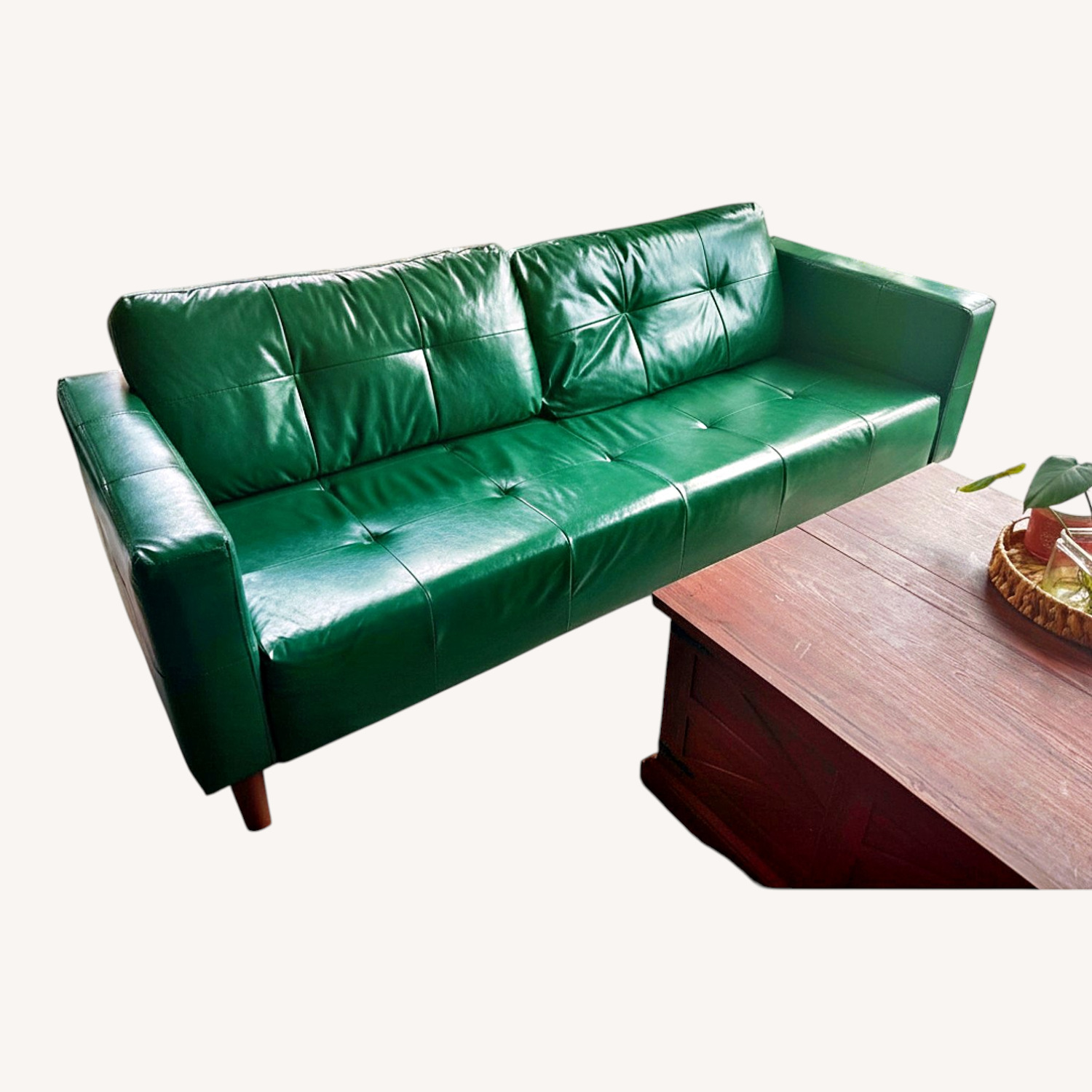Green Faux Leather 3+ Seater Sofa - image-5