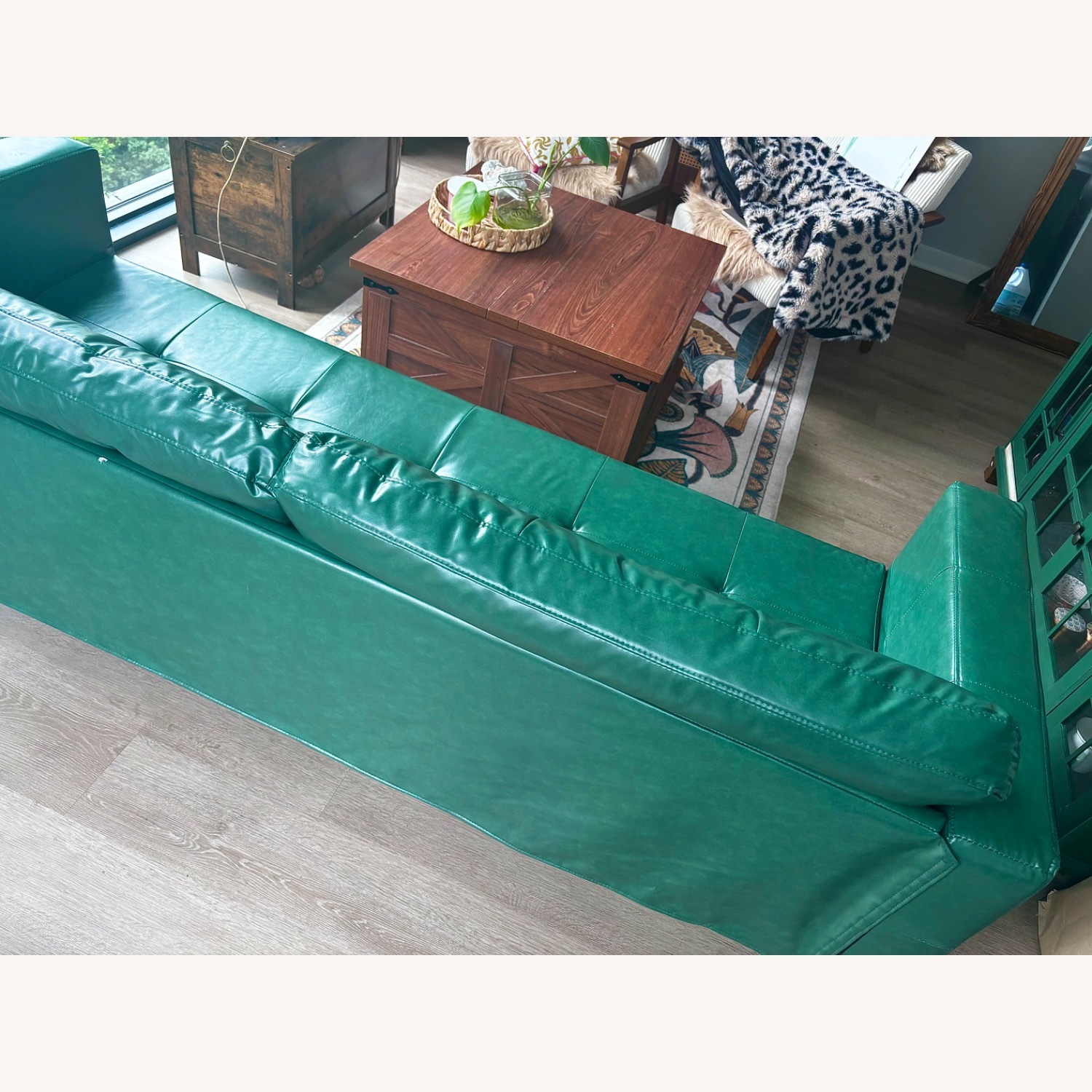 Green Faux Leather 3+ Seater Sofa - image-4