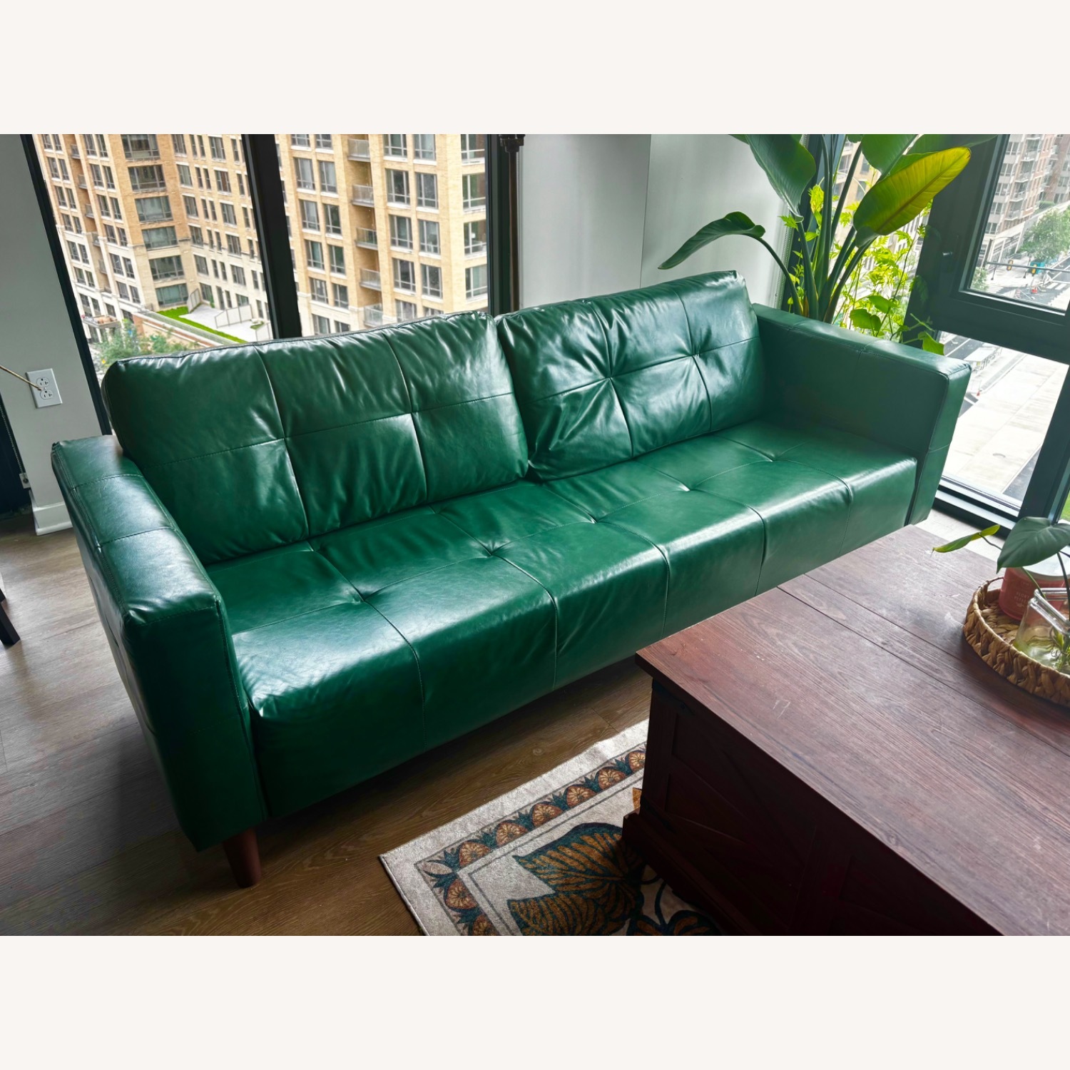 Green Faux Leather 3+ Seater Sofa - image-2