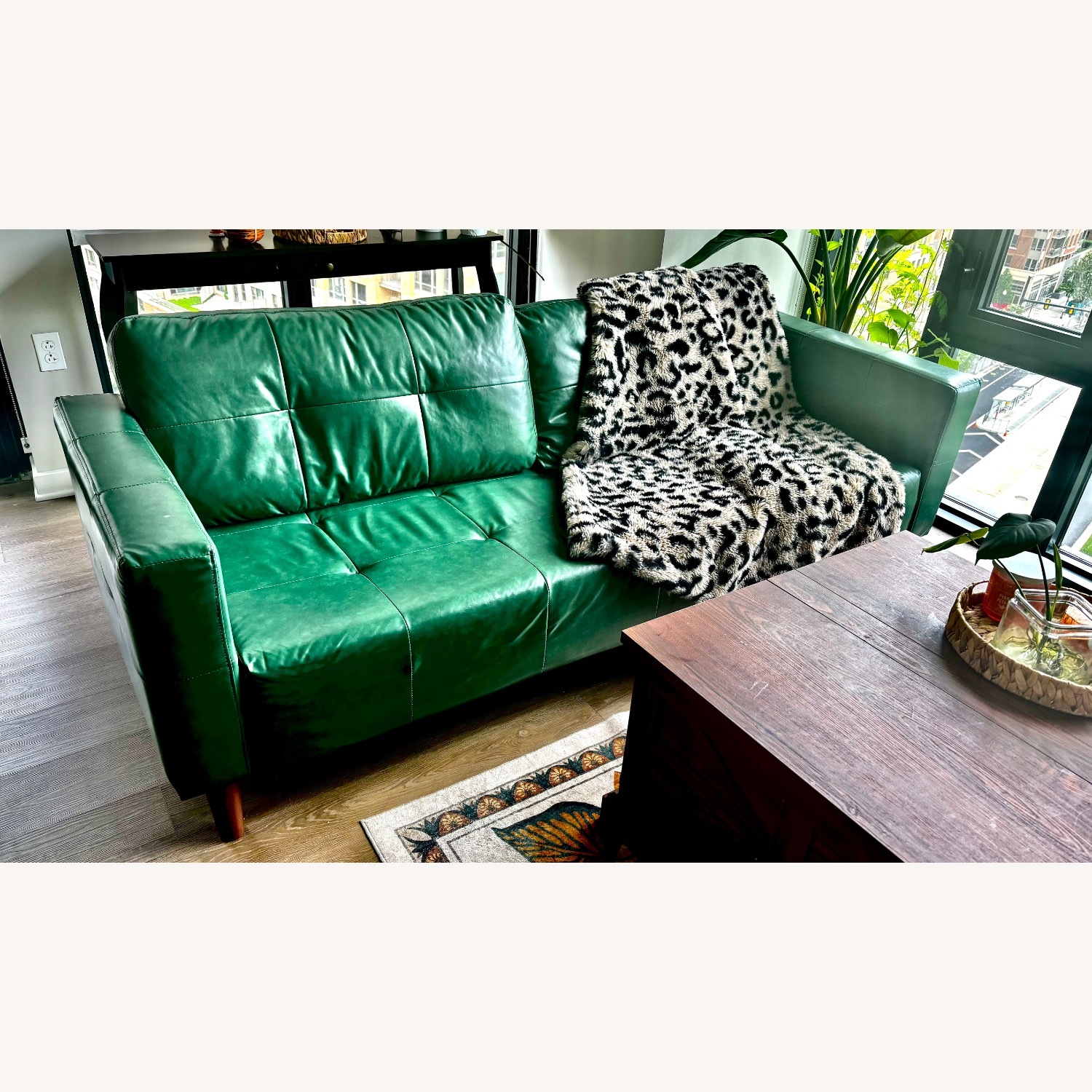 Green Faux Leather 3+ Seater Sofa - image-3