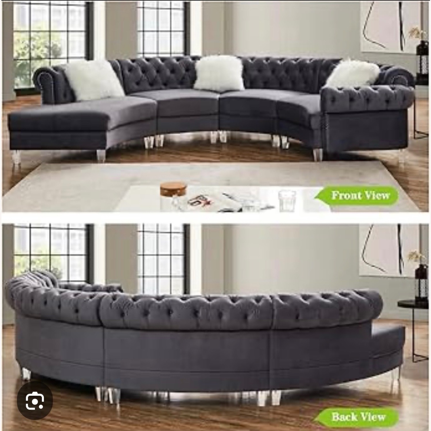 Grey Velvet Sectional Semi Circle Sofa  - image-4