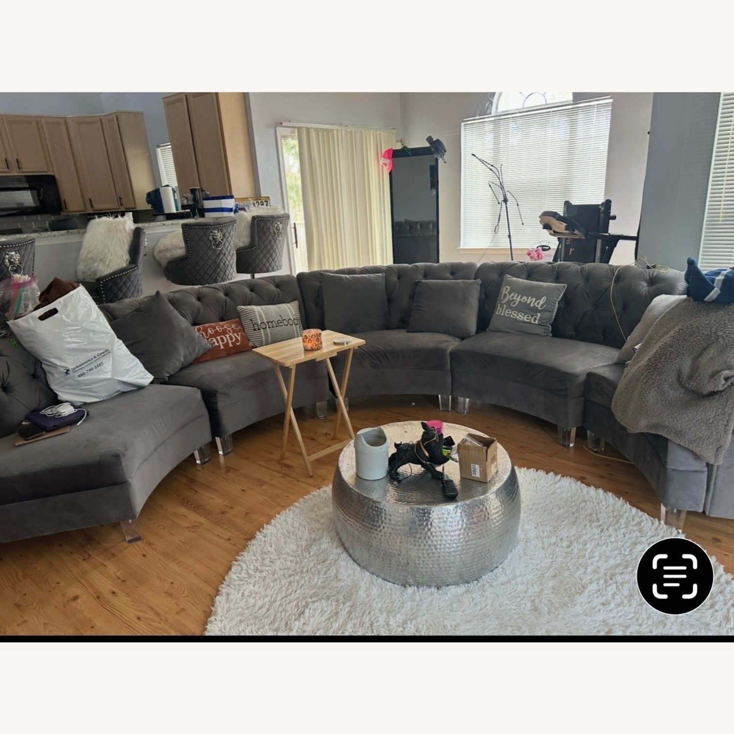 Grey Velvet Sectional Semi Circle Sofa  - image-1