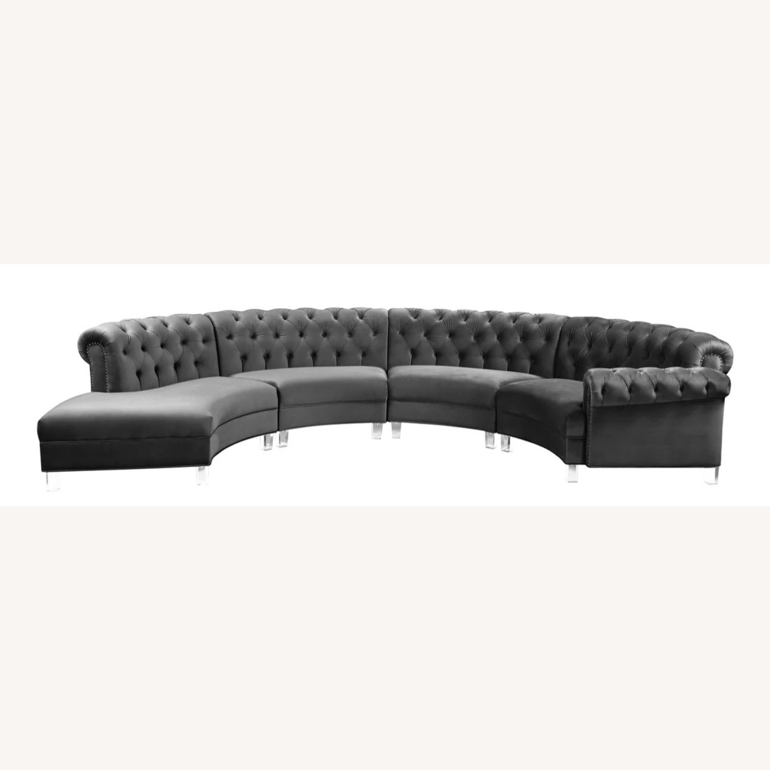 Grey Velvet Sectional Semi Circle Sofa  - image-2