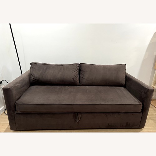 Used West Elm Harris Dark Brown Velvet 3+ Seater Sofa for sale on AptDeco