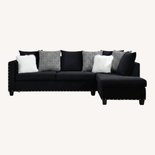 Used Black Velvet 2 Piece Sectional with Nailhead Trim for sale on AptDeco
