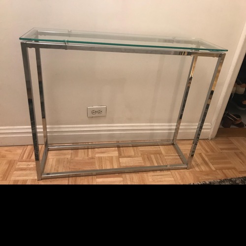 Used Stylish Glass Side Table W Chromed Steel Base for sale on AptDeco