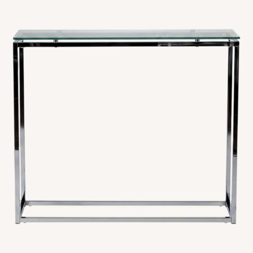 Used Stylish Glass Side Table W Chromed Steel Base for sale on AptDeco