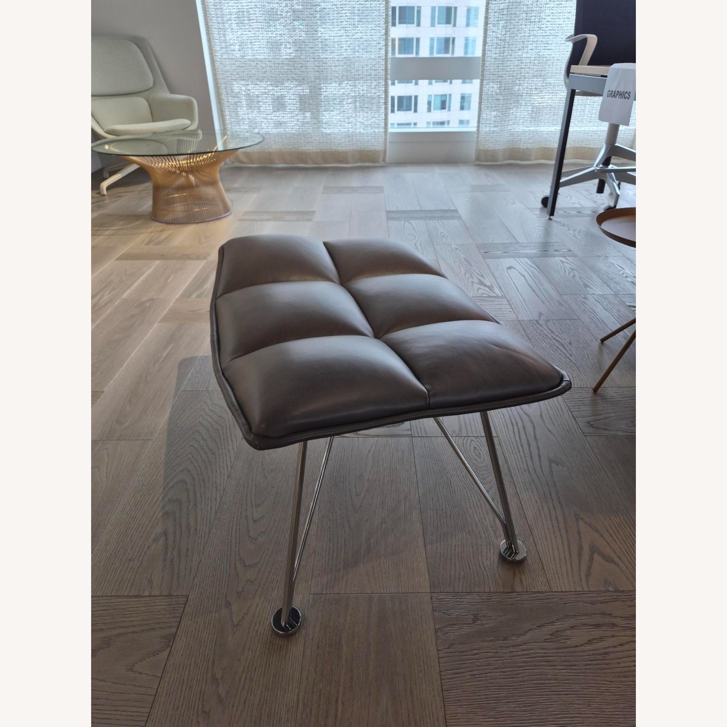 Knoll Dark Gray Leather Ottoman - image-4