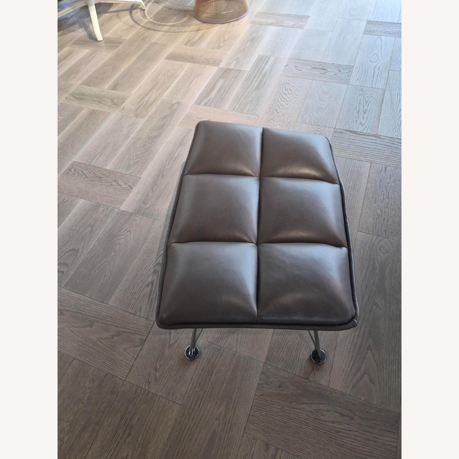 Knoll Dark Gray Leather Ottoman - image-5