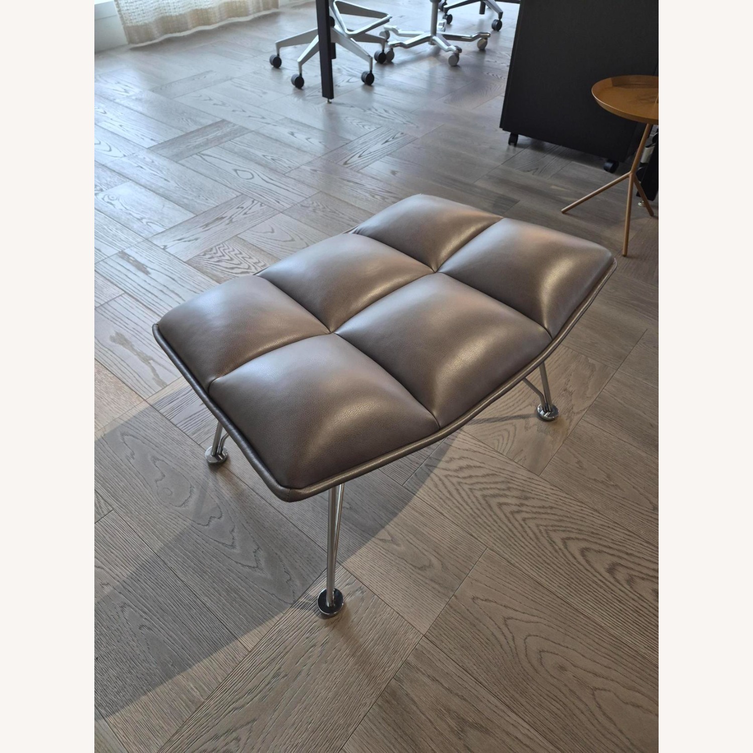 Knoll Dark Gray Leather Ottoman - image-1