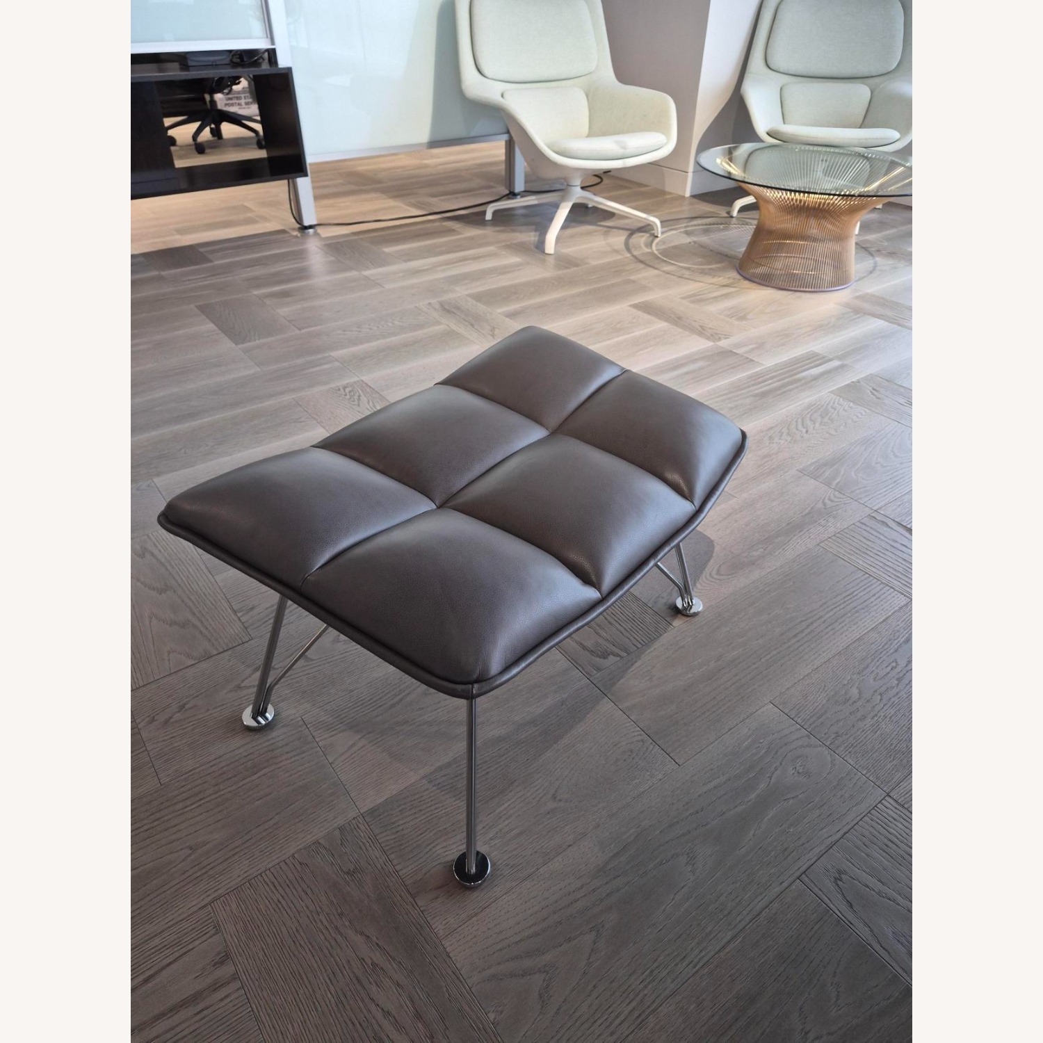 Knoll Dark Gray Leather Ottoman - image-3