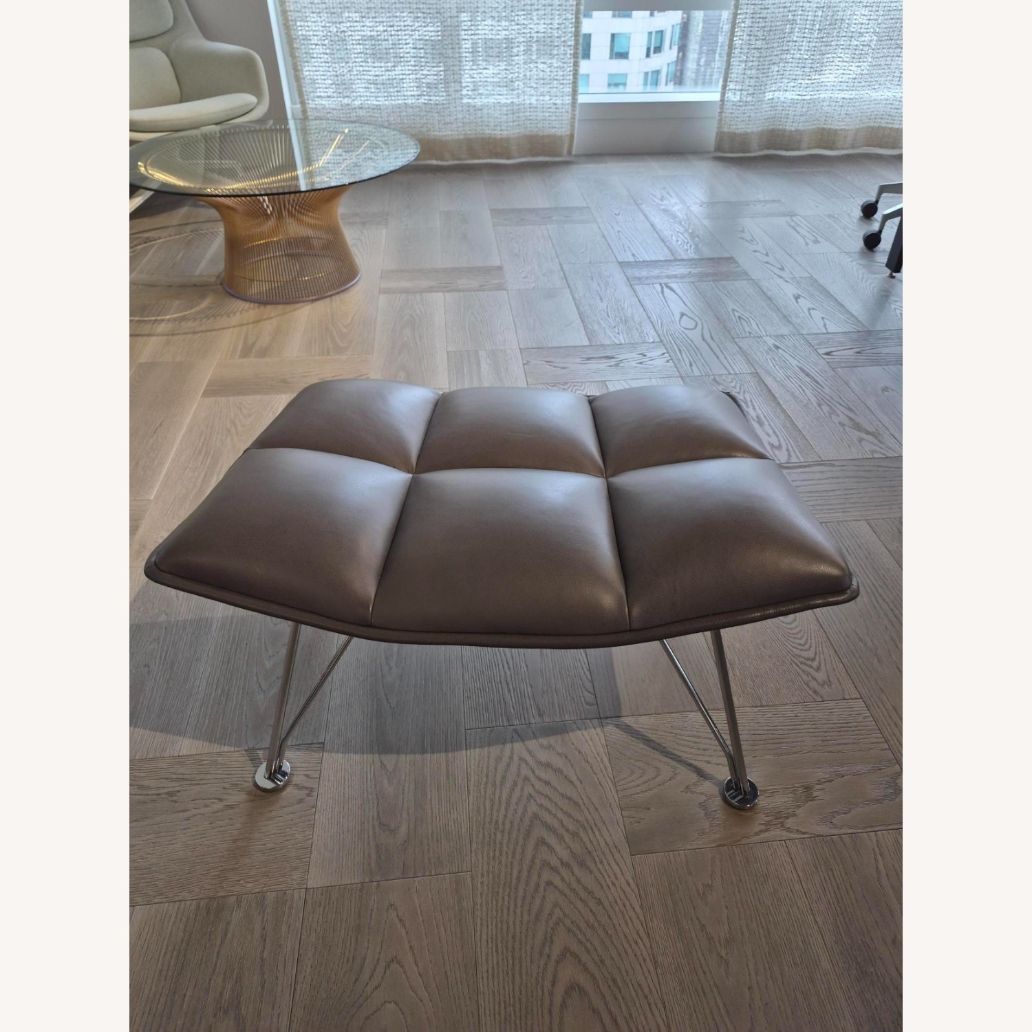 Knoll Dark Gray Leather Ottoman - image-2