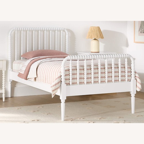 Used Crate & Kids Jenny Lind White Wood Spindle Kids Queen Bed for sale on AptDeco