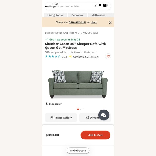 Used Bob's Discount Furniture Green Sleeper Sofa for sale on AptDeco
