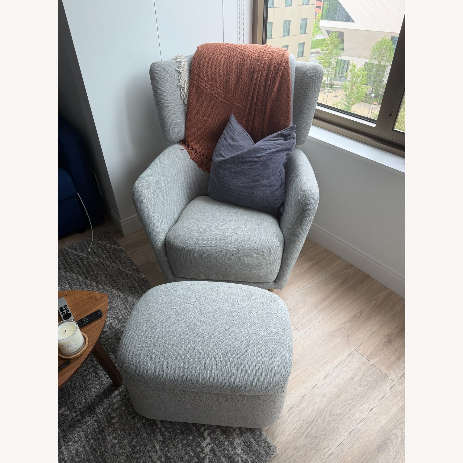 IKEA Oskarshamn Light Gray Armchair and Ottoman - image-1