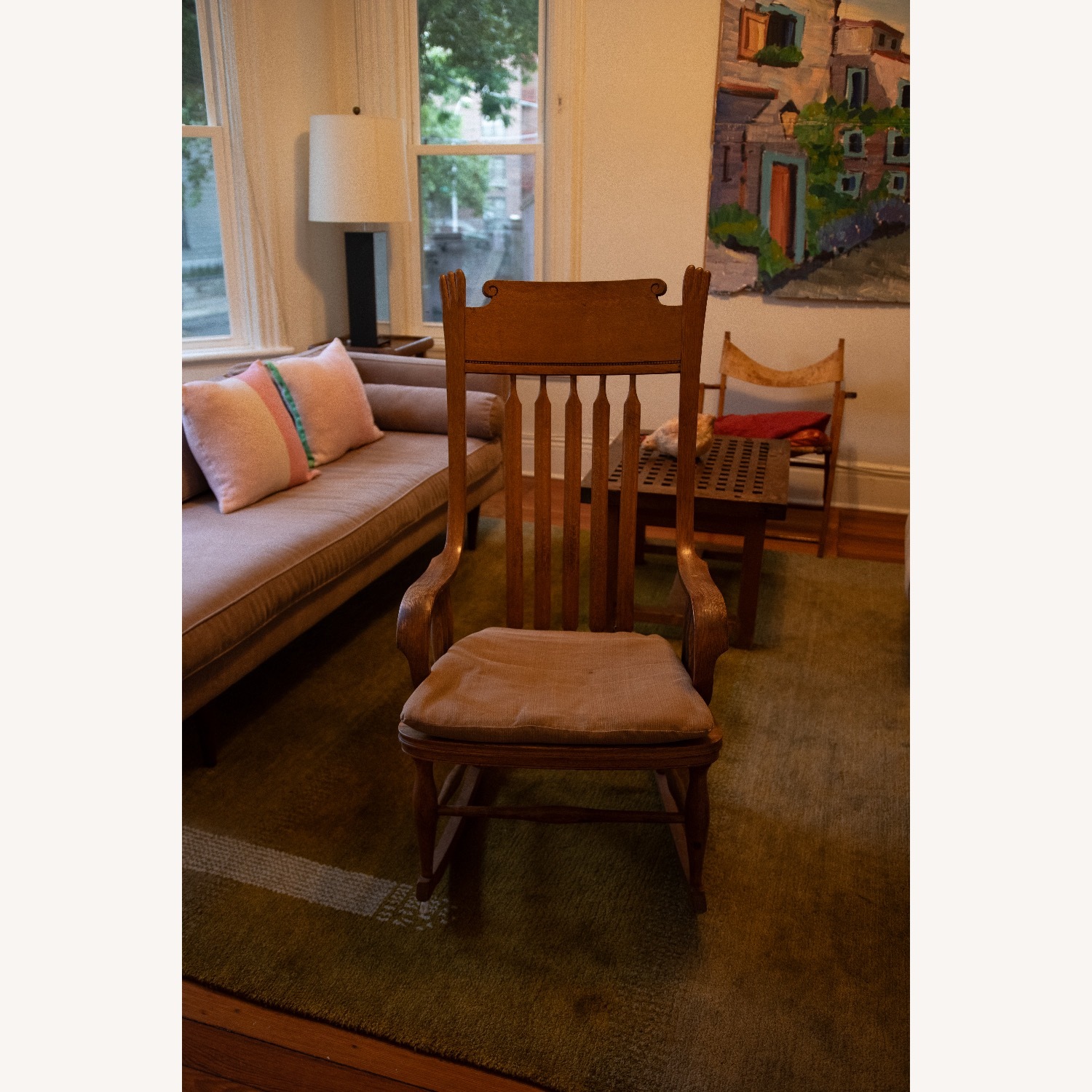 Antique Pressed Back Wood Armchair - image-4