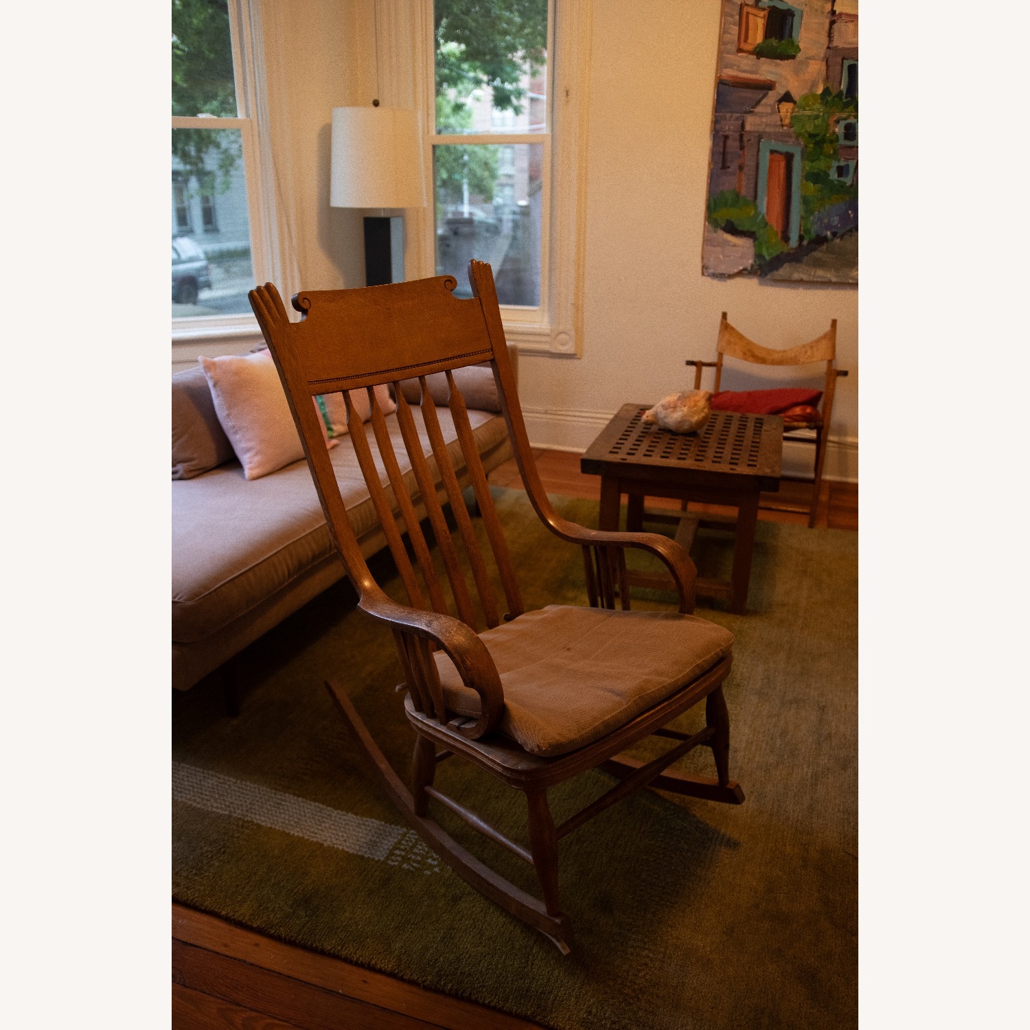 Antique Pressed Back Wood Armchair - image-3