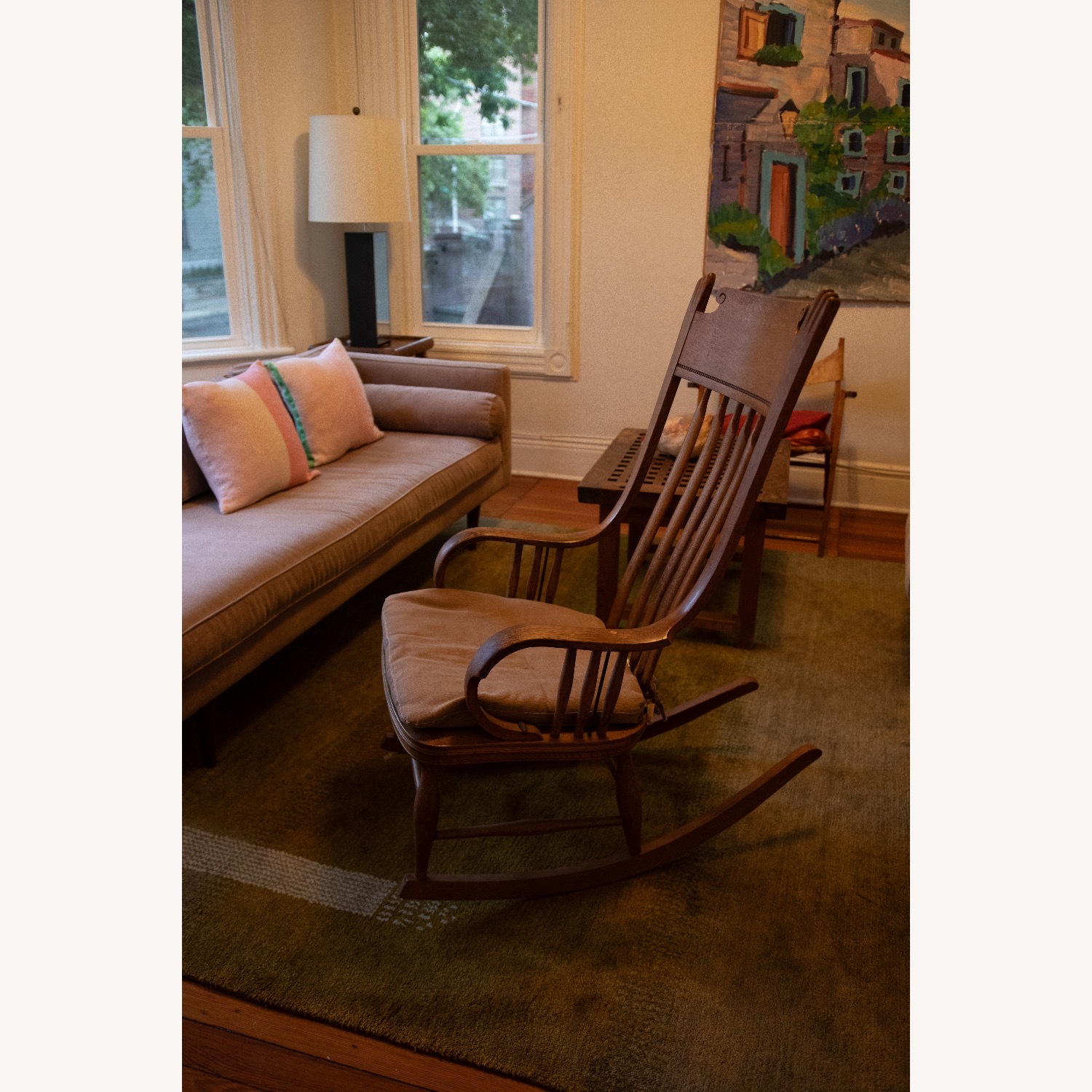 Antique Pressed Back Wood Armchair - image-2