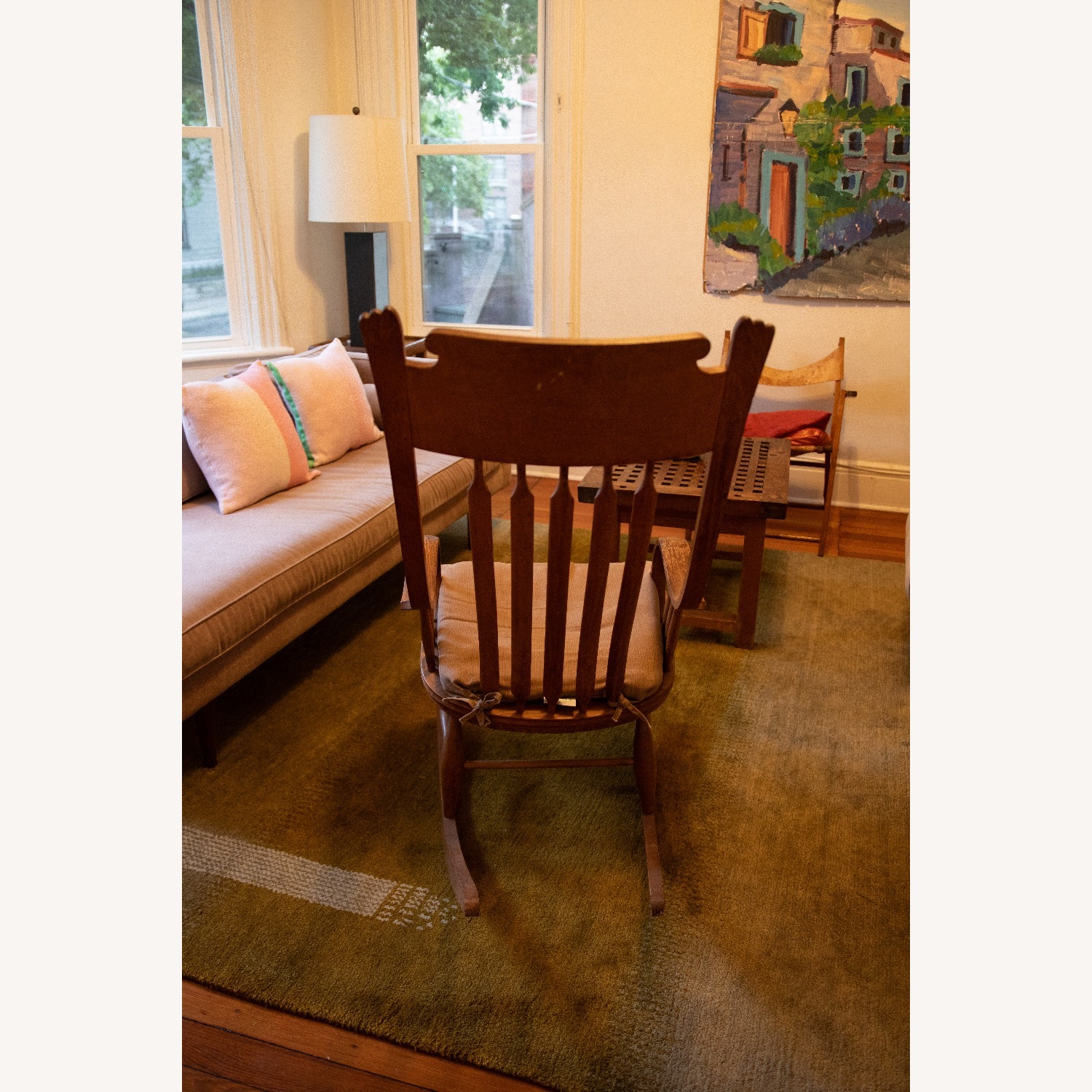 Antique Pressed Back Wood Armchair - image-1