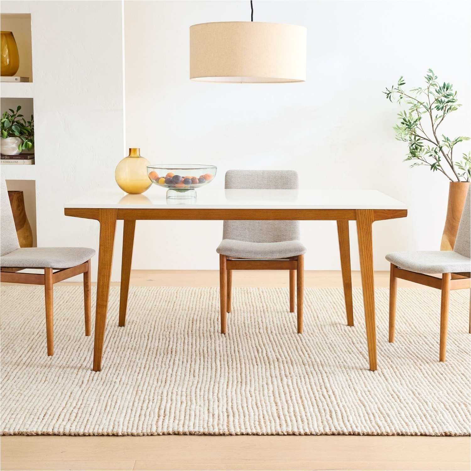 West Elm  Modern Dining Table 60" White/Pecan Wood - image-3