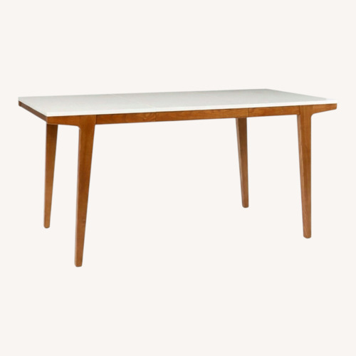 Used West Elm Modern Dining Table 60" White/Pecan Wood for sale on AptDeco