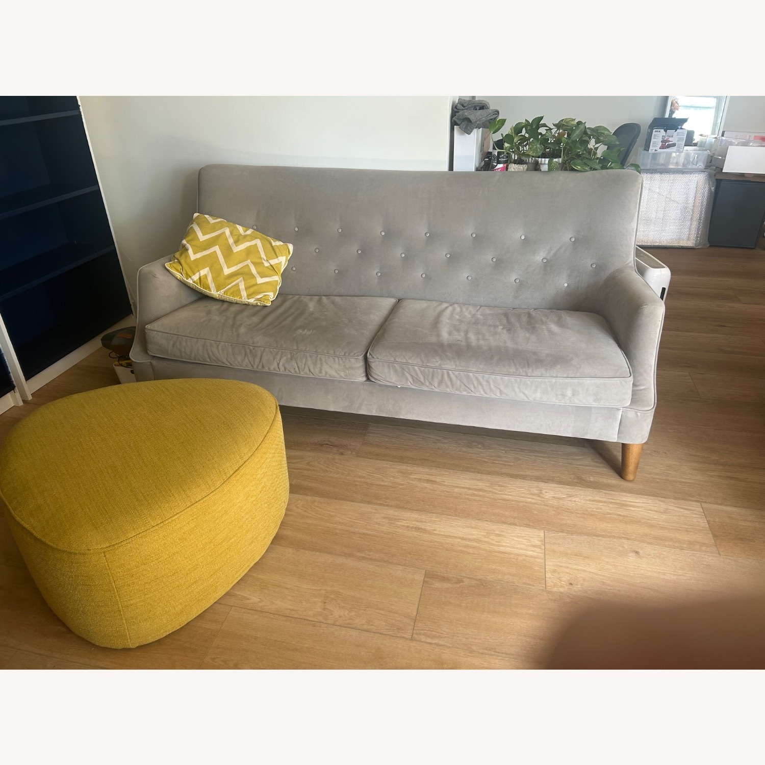 West Elm Livingston Dove Gray Velvet Apartment Sofa - image-1