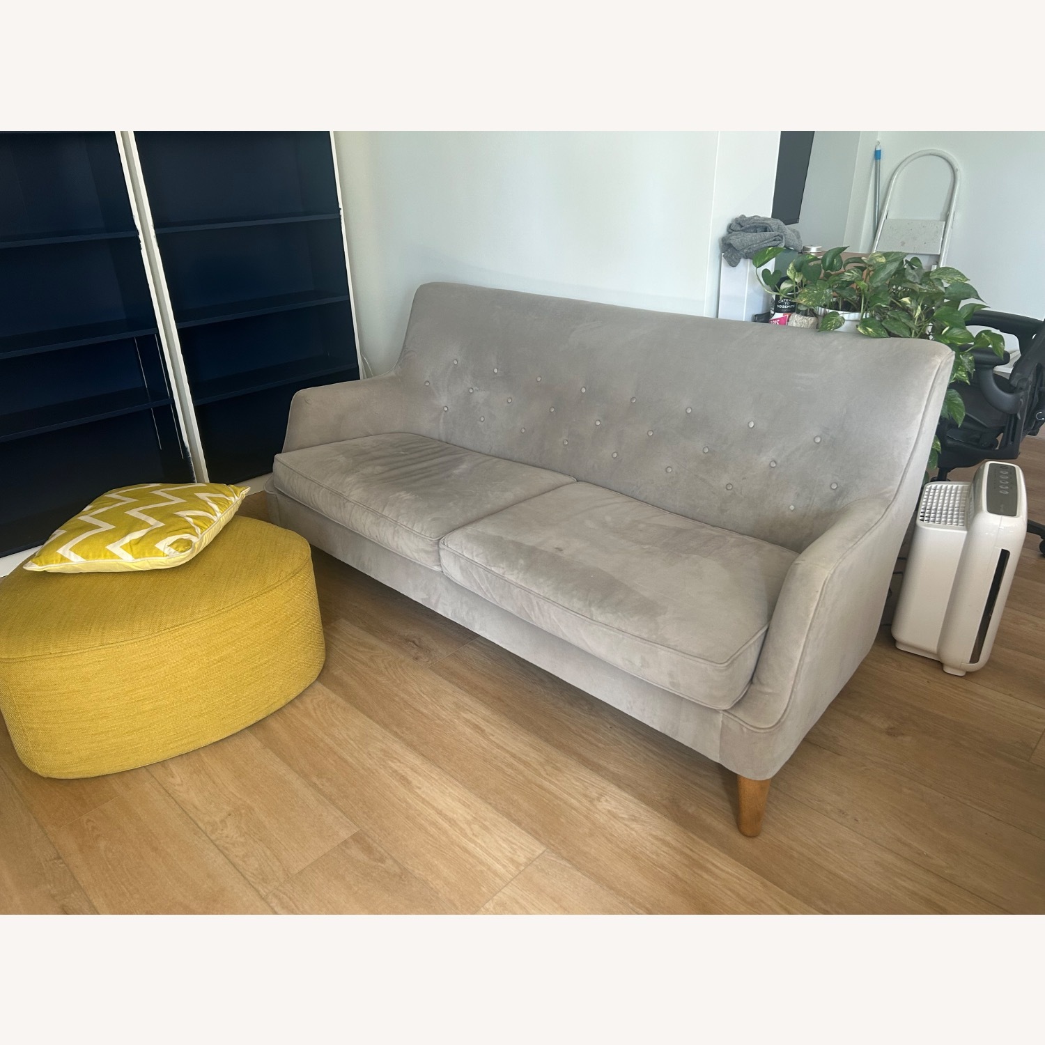 West Elm Livingston Dove Gray Velvet Apartment Sofa - image-2