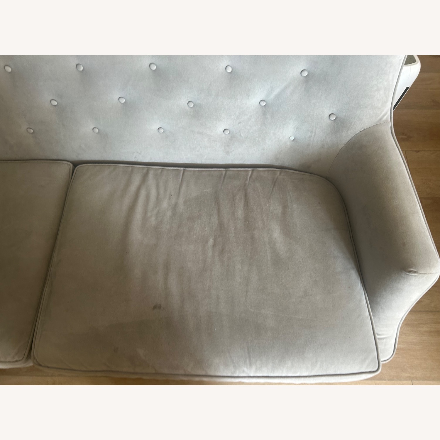 West Elm Livingston Dove Gray Velvet Apartment Sofa - image-3