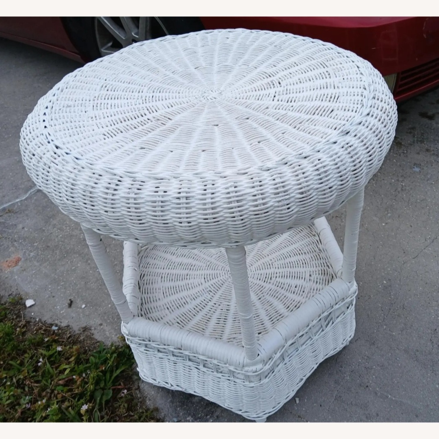 Vintage White Wicker Side Table - image-2