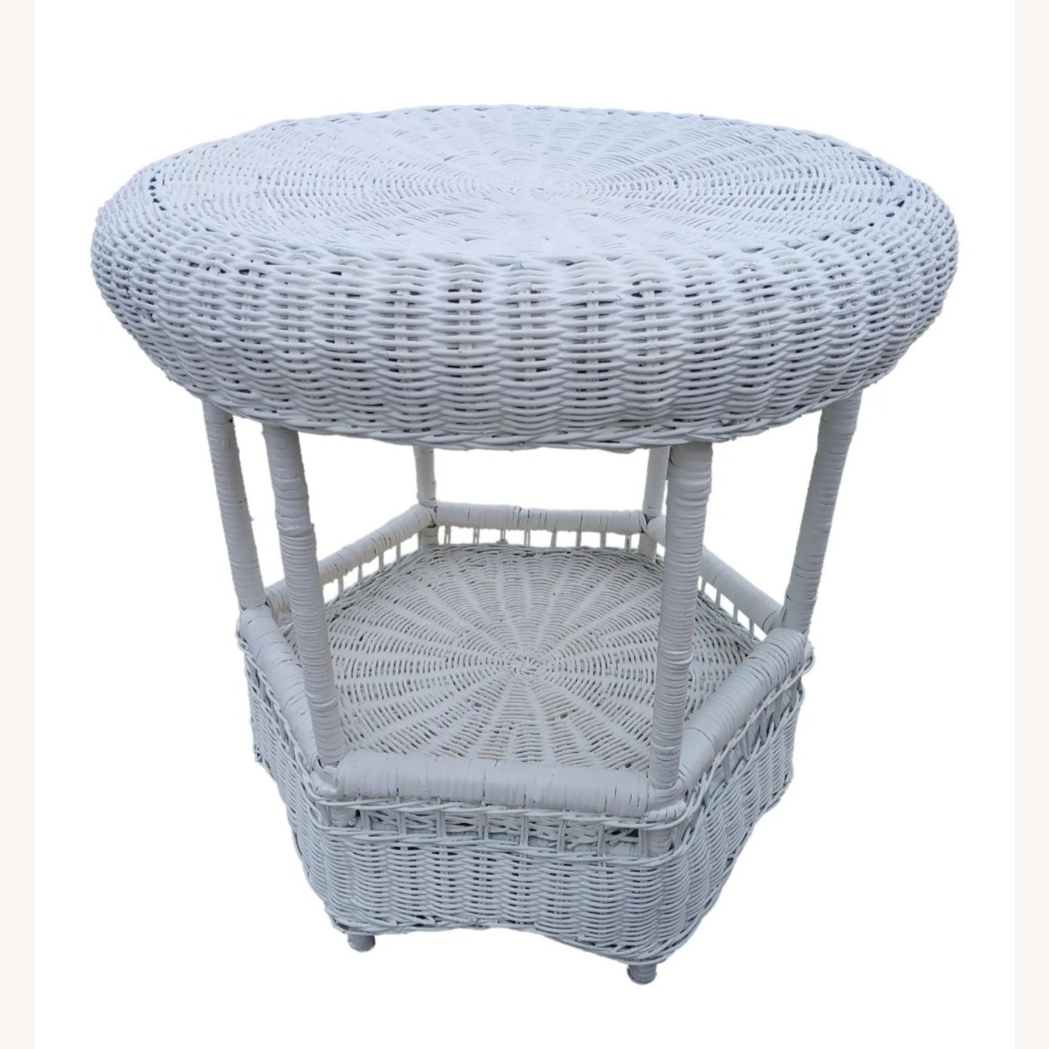 Vintage White Wicker Side Table - image-1