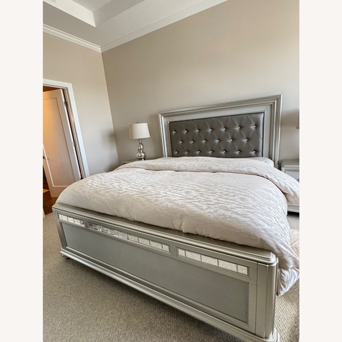 Used Glam King Size Bed With Tufted Headboard for sale on AptDeco