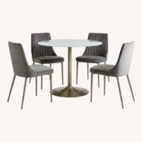 White Glass Dining Set With Velvet Chairs