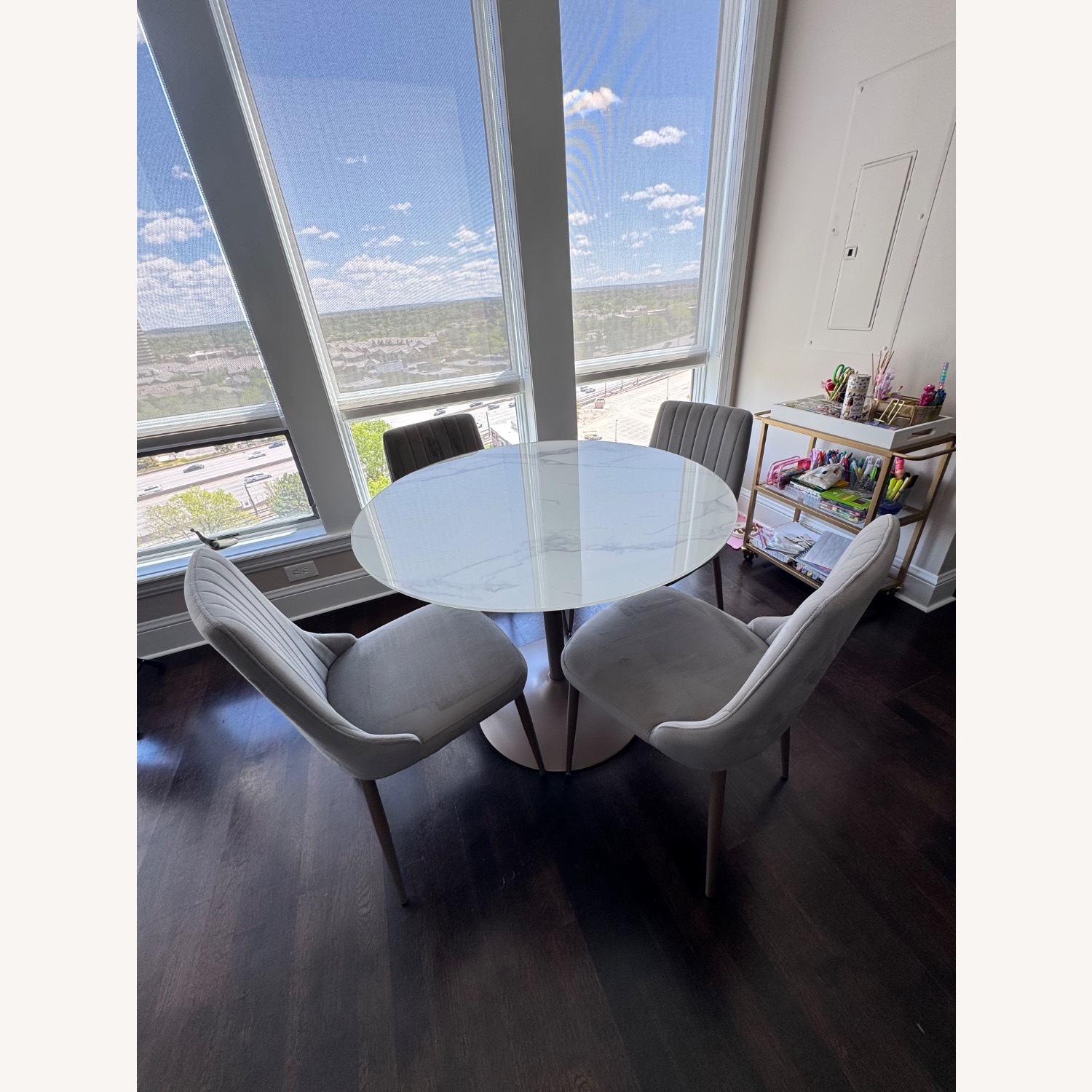 White Glass Dining Set With Velvet Chairs - image-2