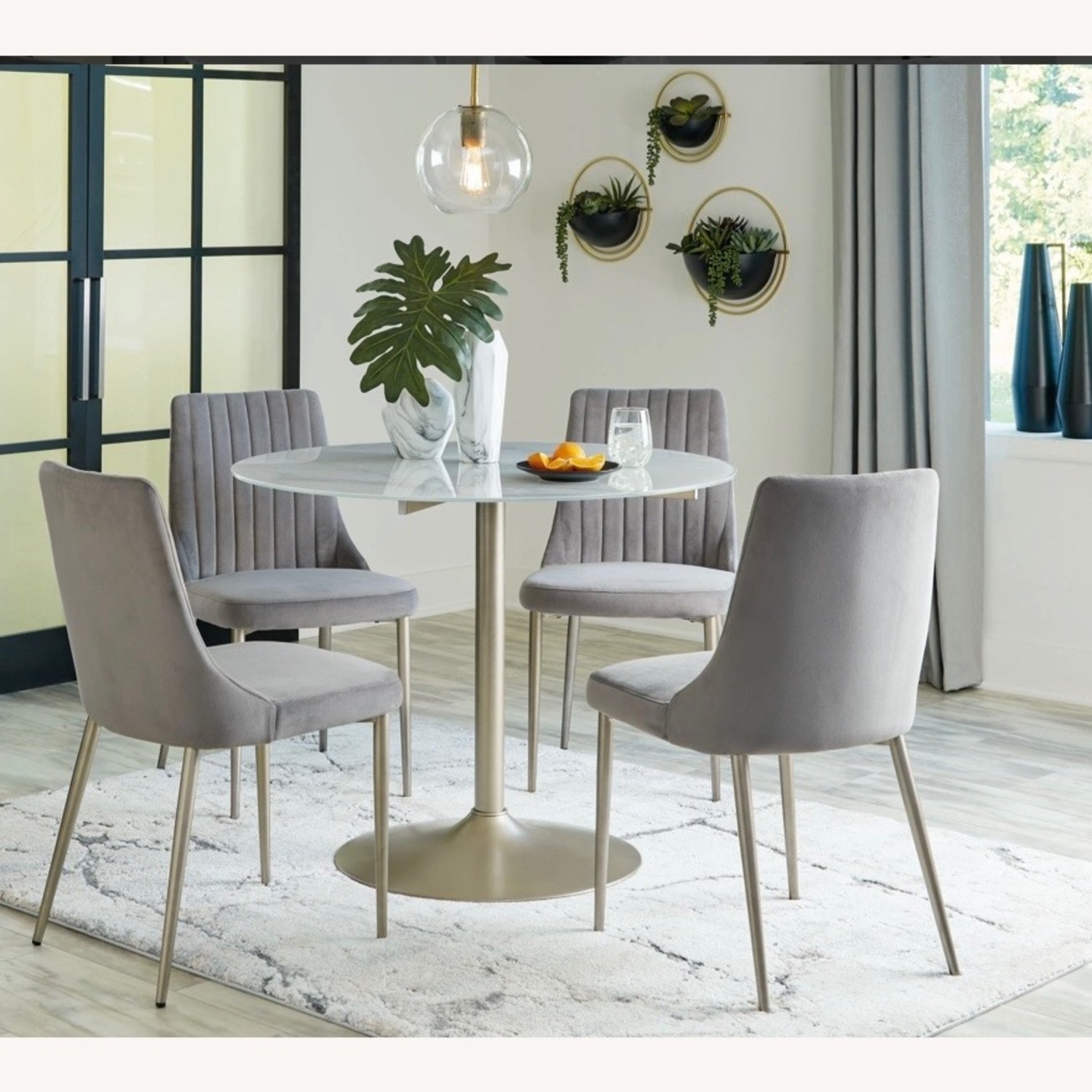 White Glass Dining Set With Velvet Chairs - image-5