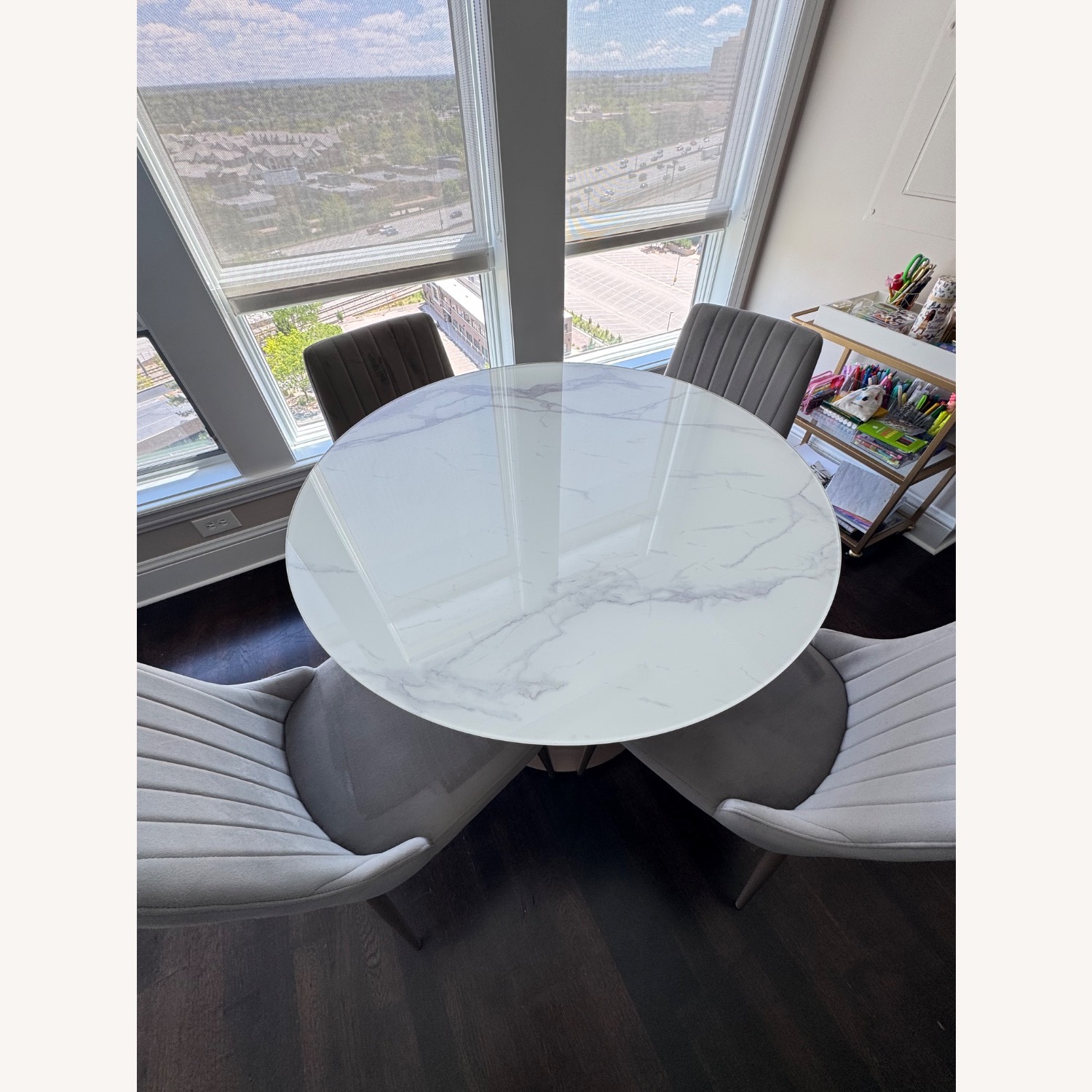 White Glass Dining Set With Velvet Chairs - image-3