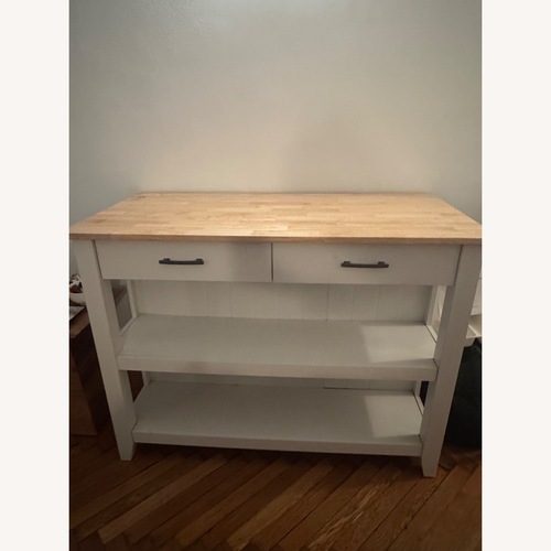 Used Wayfair Beachcrest Home White Wood Kitchen Island for sale on AptDeco