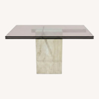 Travertine Brass & Glass Top Side Table