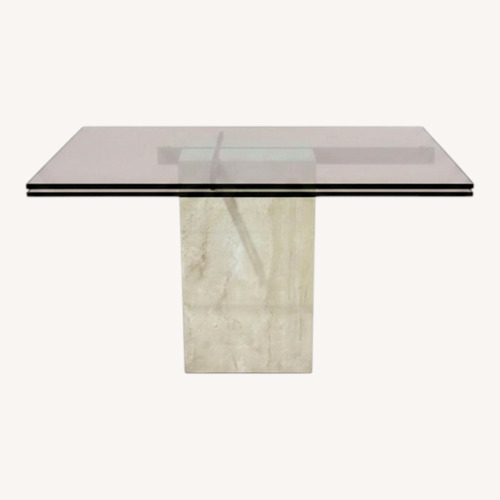 Used Travertine Brass & Glass Top Side Table for sale on AptDeco